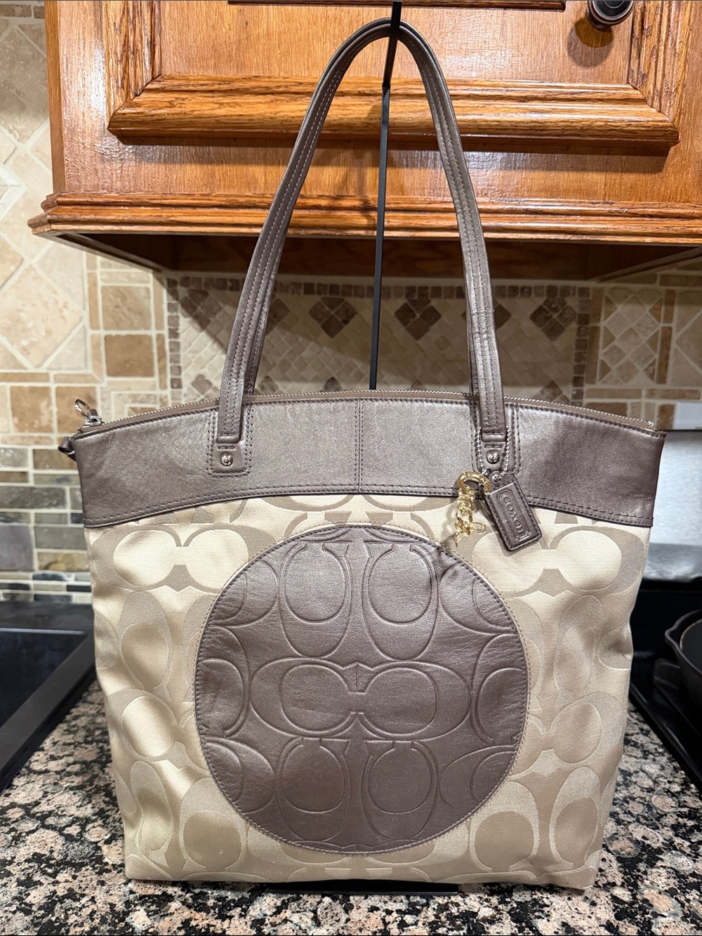 Coach Reversible Logo Tote in Taupe and Cream
